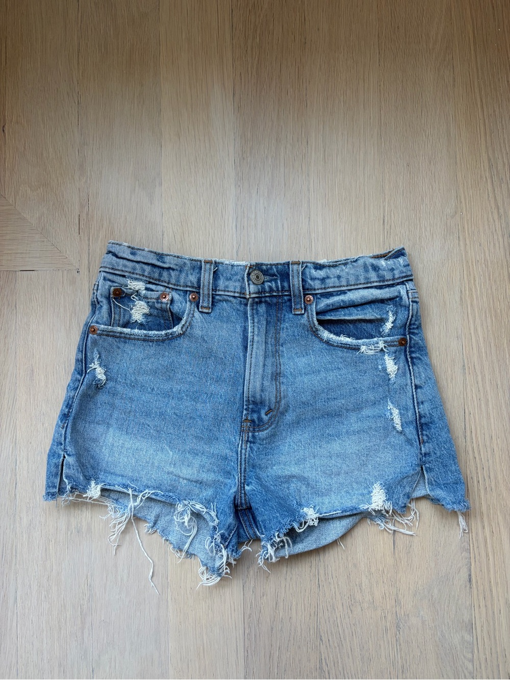 Abercrombie & Fitch Distressed Light Blue Denim Shorts